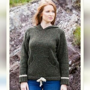 Aran Sweater Market 100% Wool Hooded Sweater Made In Ireland